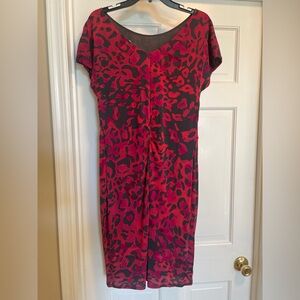 MaxMara US 8 Elegant Red, Orange and Black Leopard Print Dress